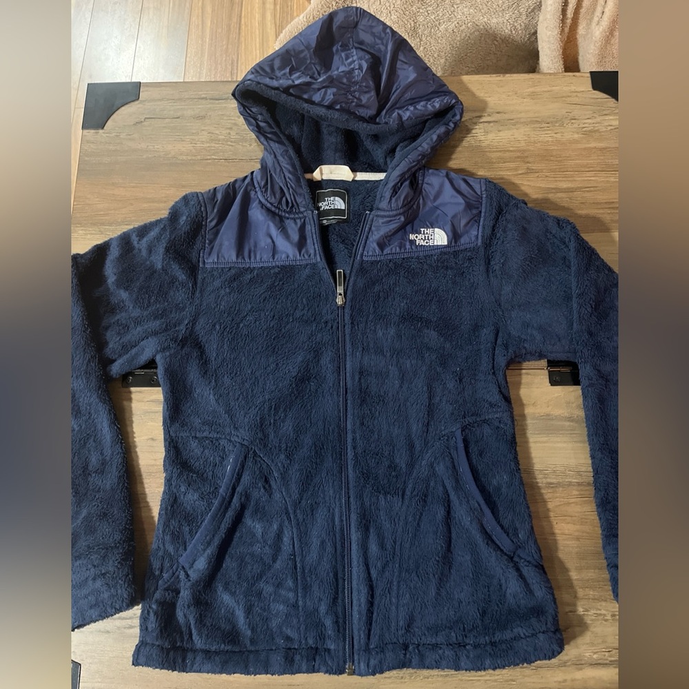 The North Face Fleece Jacket Womens Extra Small Full Zip Sweater Blue Hooded